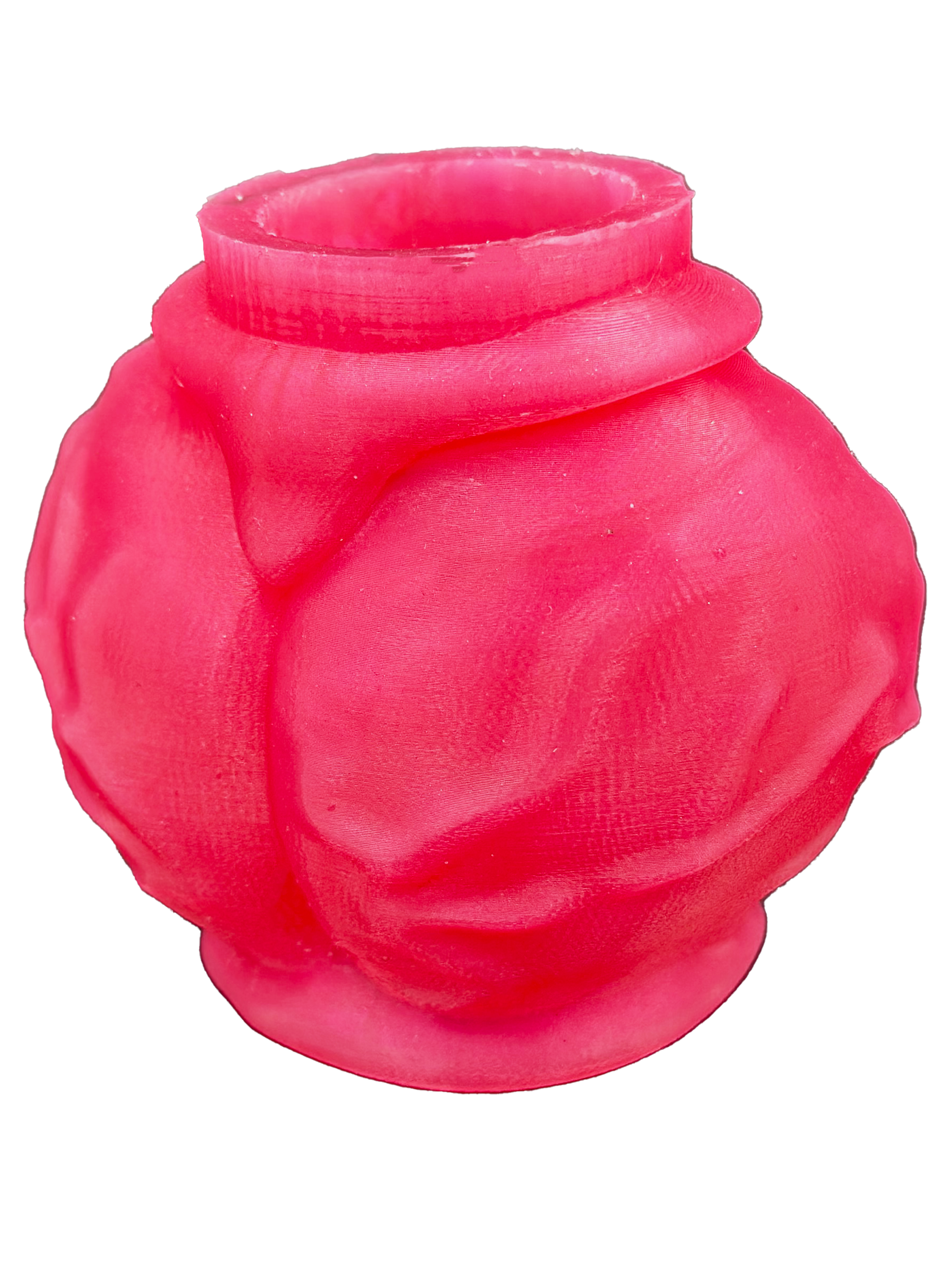 Bright pink translucent knot enhancer on a dark background