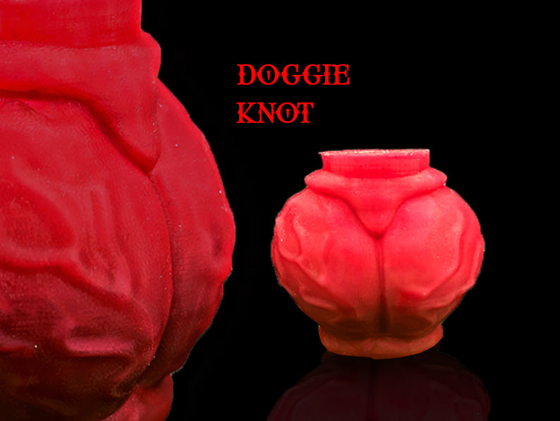 Red Doggie Knot enhancer shown in close-up and full view